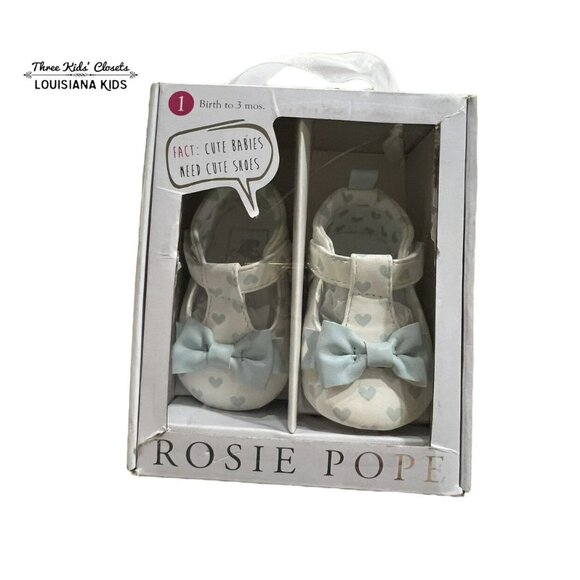 NEW Rosie Pope Sz 1 (0-3m) Aqua Blue Heart Crib Shoes - Picture 2 of 11
